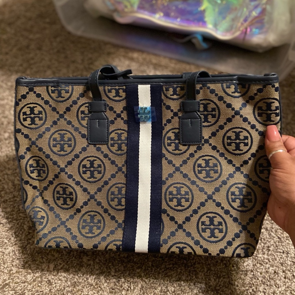 Tan and Blue Logo Tote